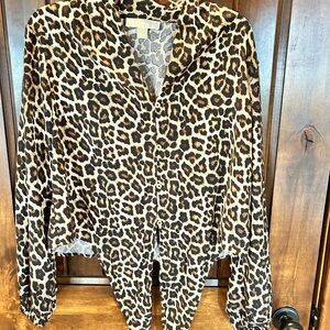 Michaels Leopard Print Button-Down Top in Brown and Black